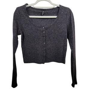 Cotton On Gray Scoop Neck Crop Long Sleeve Top Small Missing Fabric Content Tag